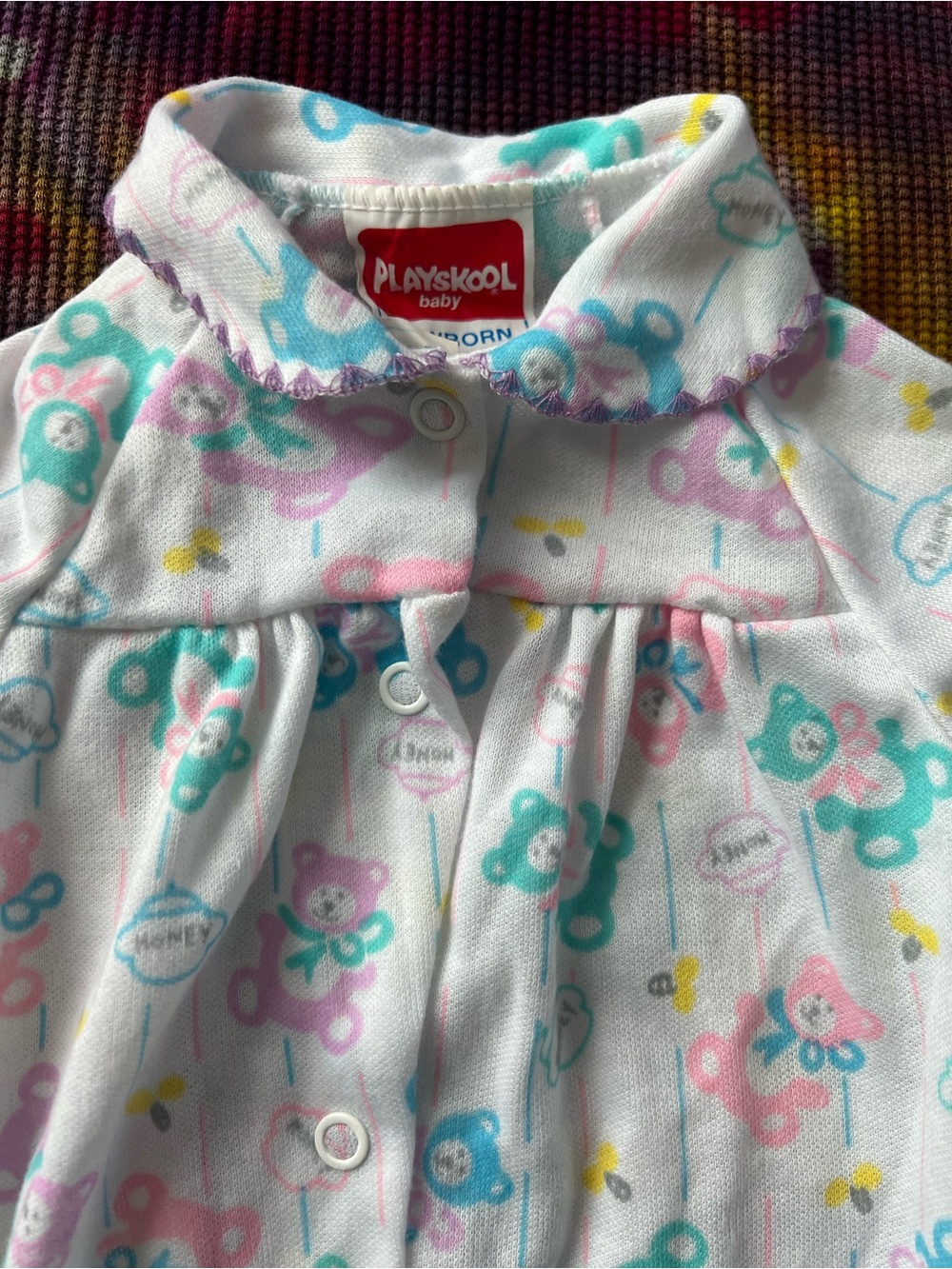 Vintage 90s Playskool Baby Onesie Newborn Footie One-Piece Pastel Pajamas